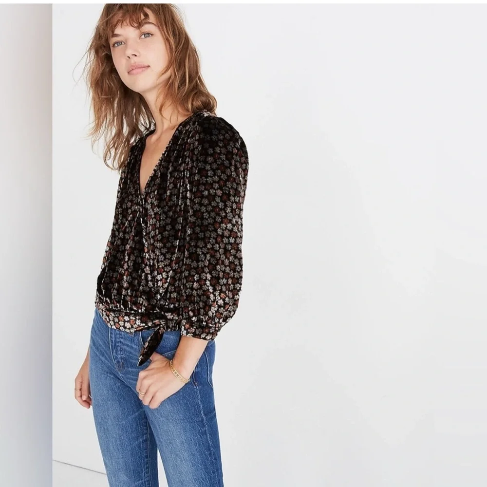 Madewell Velvet Wrap Top in
Petite Blooms - Picture 3 of 7